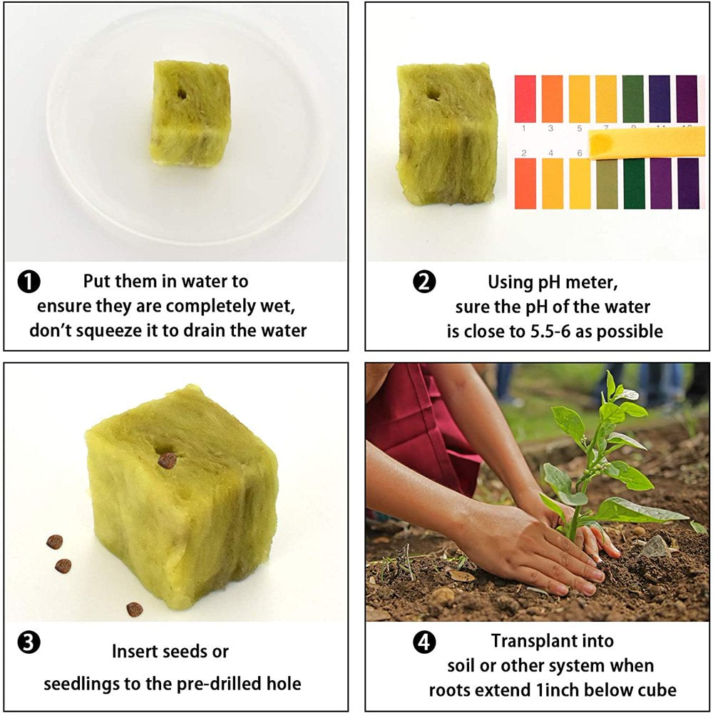 1 Inch 4 Sheets Rockwool Cubes 200 Cubes Starter Plugs for Soilless Cultivation Seedlings Cuttings Clone Plants Hydroponics Germination Start