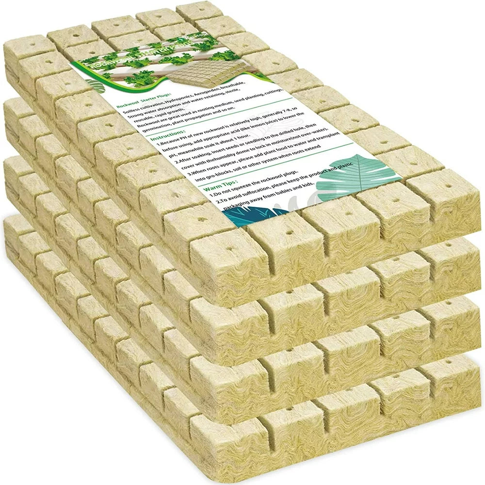 1 Inch 4 Sheets Rockwool Cubes 200 Cubes Starter Plugs for Soilless Cultivation Seedlings Cuttings Clone Plants Hydroponics Germination Start
