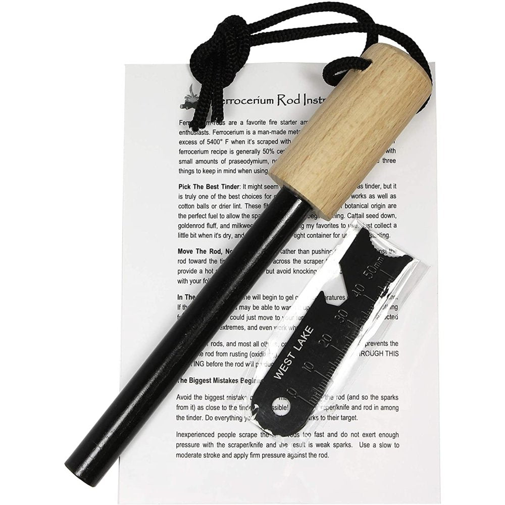1/2" X 5" Jumbo Sized Ferrocerium (Ferro) Rod Flint Survival Fire Starter Kit , Bushcraft Fire Steel with Handcrafted