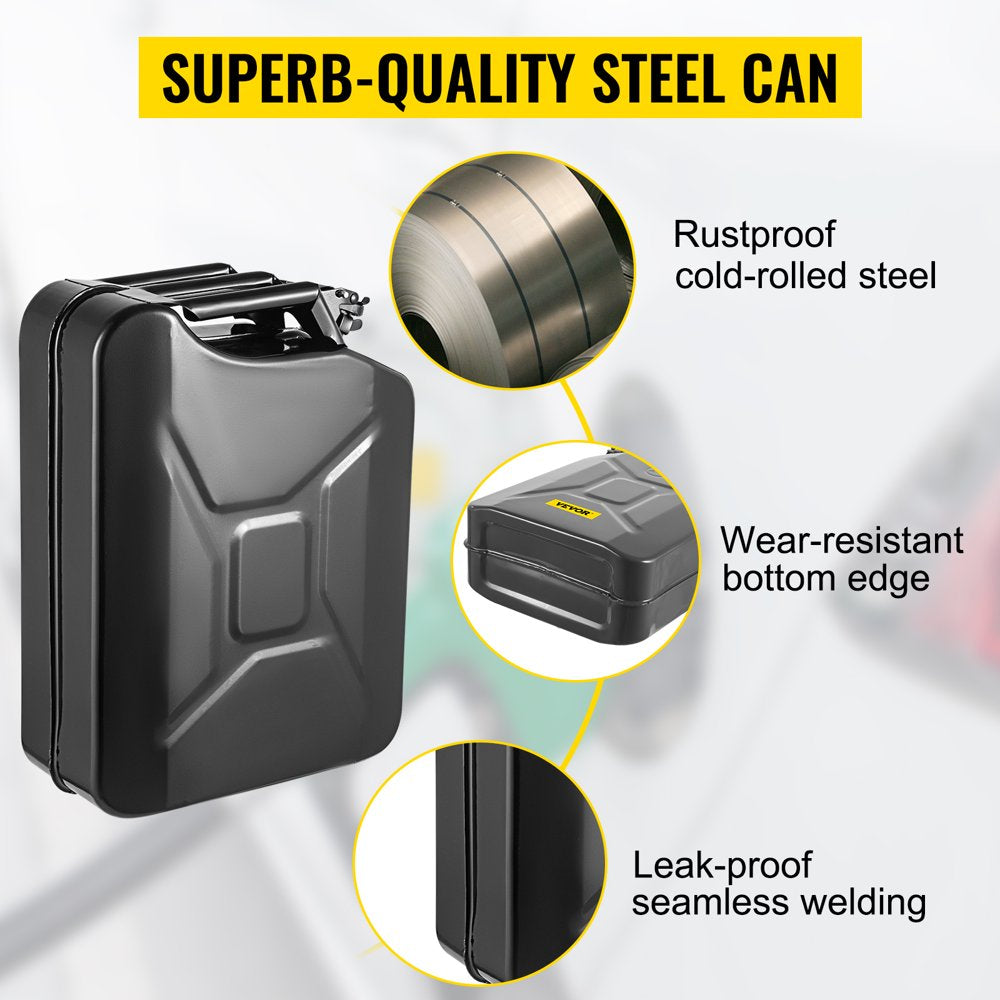 Jerry Fuel Can, 5.3 Gallon / 20 L Portable Jerry Gas Can with Flexible Spout System, Rustproof & Heat-Resistant Steel Fuel Tank for Cars Trucks Equipment, Black