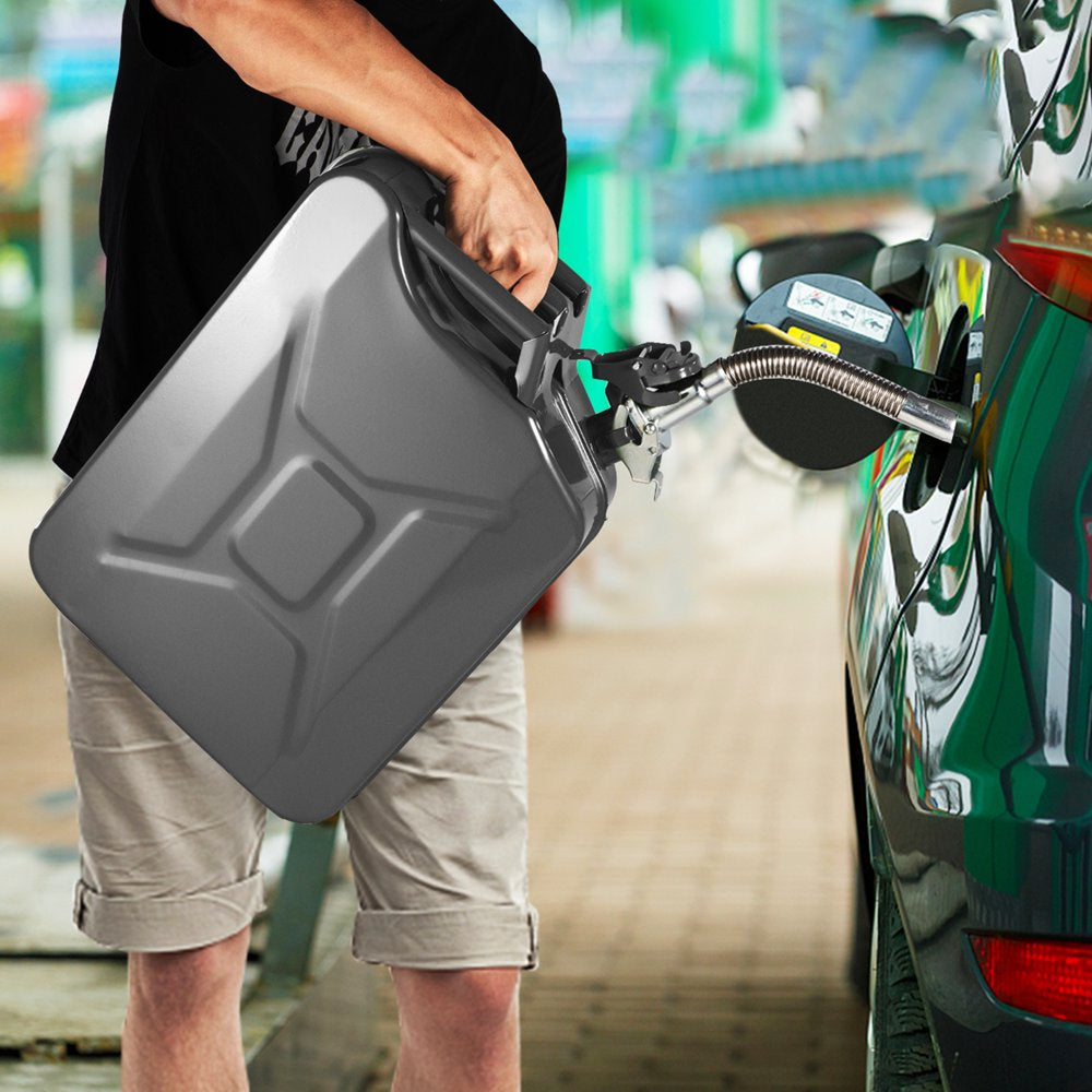 Jerry Fuel Can, 5.3 Gallon / 20 L Portable Jerry Gas Can with Flexible Spout System, Rustproof & Heat-Resistant Steel Fuel Tank for Cars Trucks Equipment, Black
