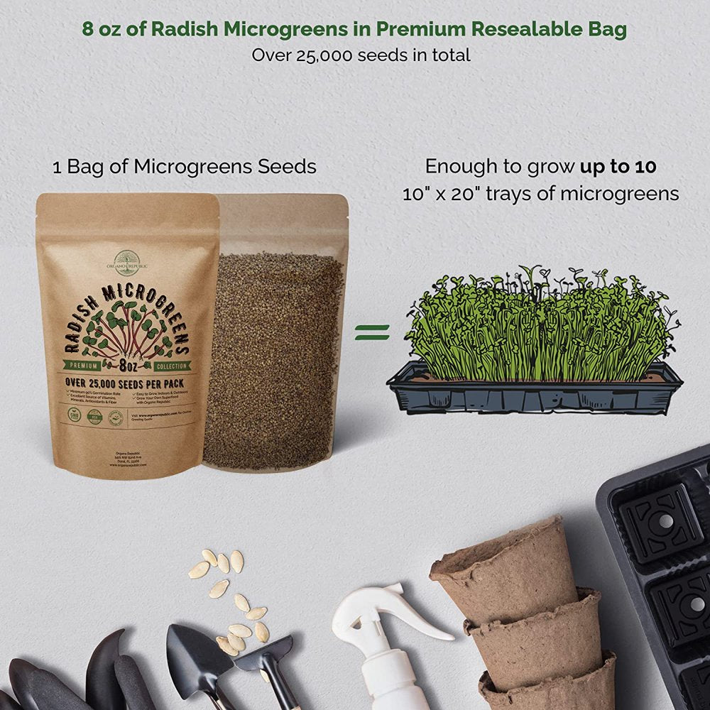 Radish Sprouting & Microgreens Seeds - Non-Gmo, Heirloom Sprout Seeds Kit in Bulk 8Oz Resealable Bag for Planting & Growing Microgreens in Soil, Coconut Coir, Garden, Aerogarden & Hydroponic System.