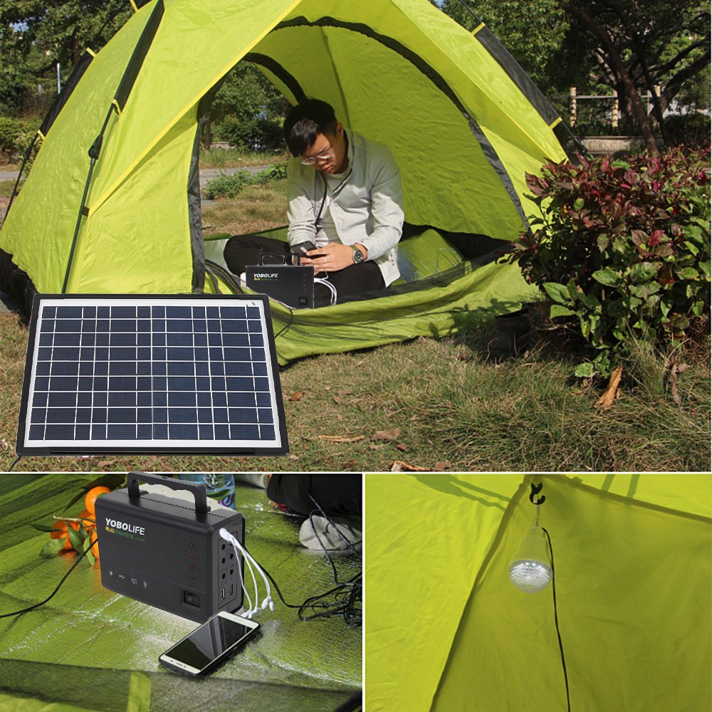 12V Portable Solar Generator with Solar Panel,Included 4 Sets LED Lights,Solar Power,Portable Power Station, for Outdoor Camping, Home Emergency Power Supply, Hurricane, Fish