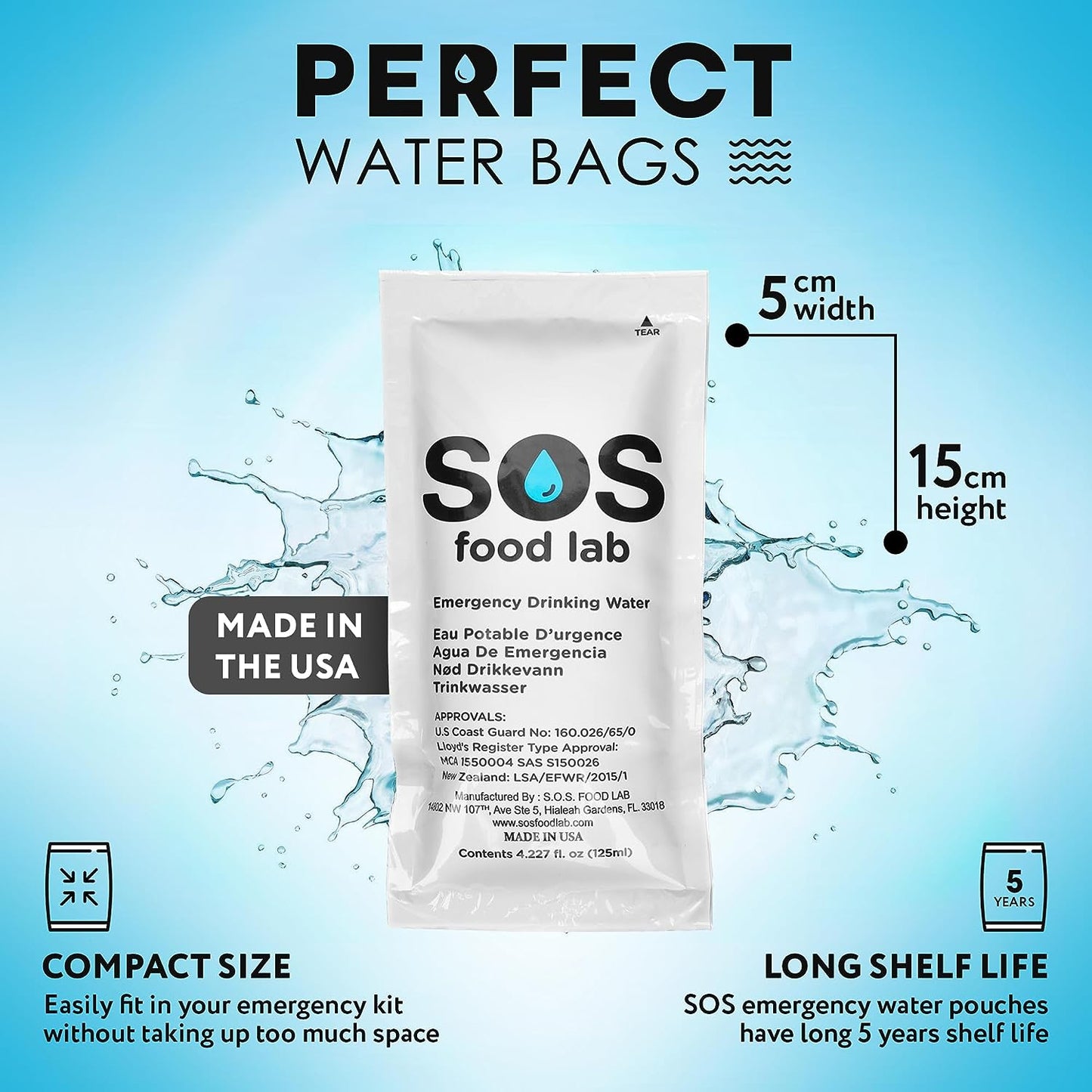 S.O.S. Emergency Water 5 Year Shelf Life - 62 Individual 4.22 Oz Packets (With Tips)