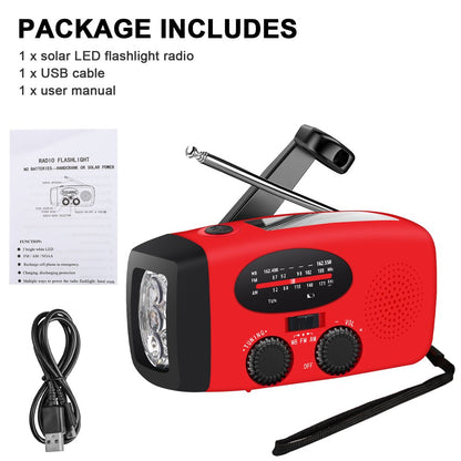 Hand Crank Emergency Radio, Portable Radio Solar Powerd AM FM WB NOAA Weather Radio with Flashlight, Cell Phone Charge, SOS Alarm