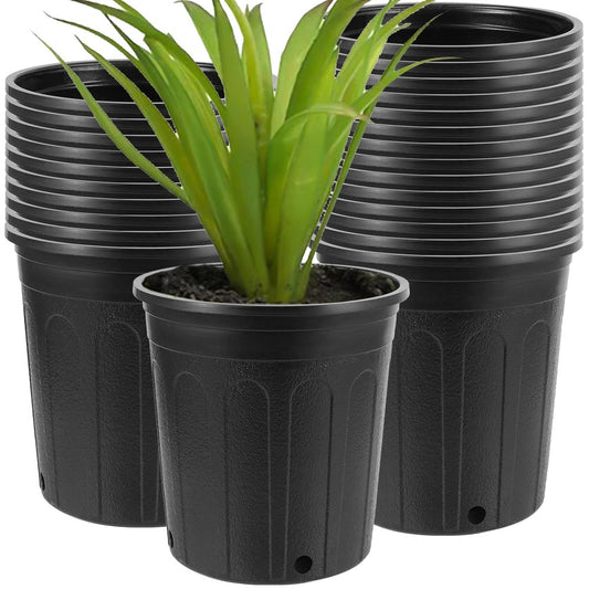 25 Pack 6.7 Inches 1 Gallon Trade Pots, Black Plastic Nursery Pots, Flower Plant Container Seed Starting Pots