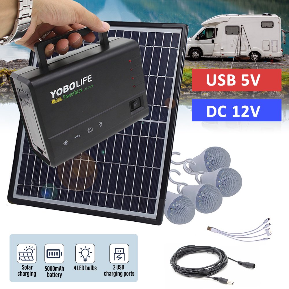 12V Portable Solar Generator with Solar Panel,Included 4 Sets LED Lights,Solar Power,Portable Power Station, for Outdoor Camping, Home Emergency Power Supply, Hurricane, Fish