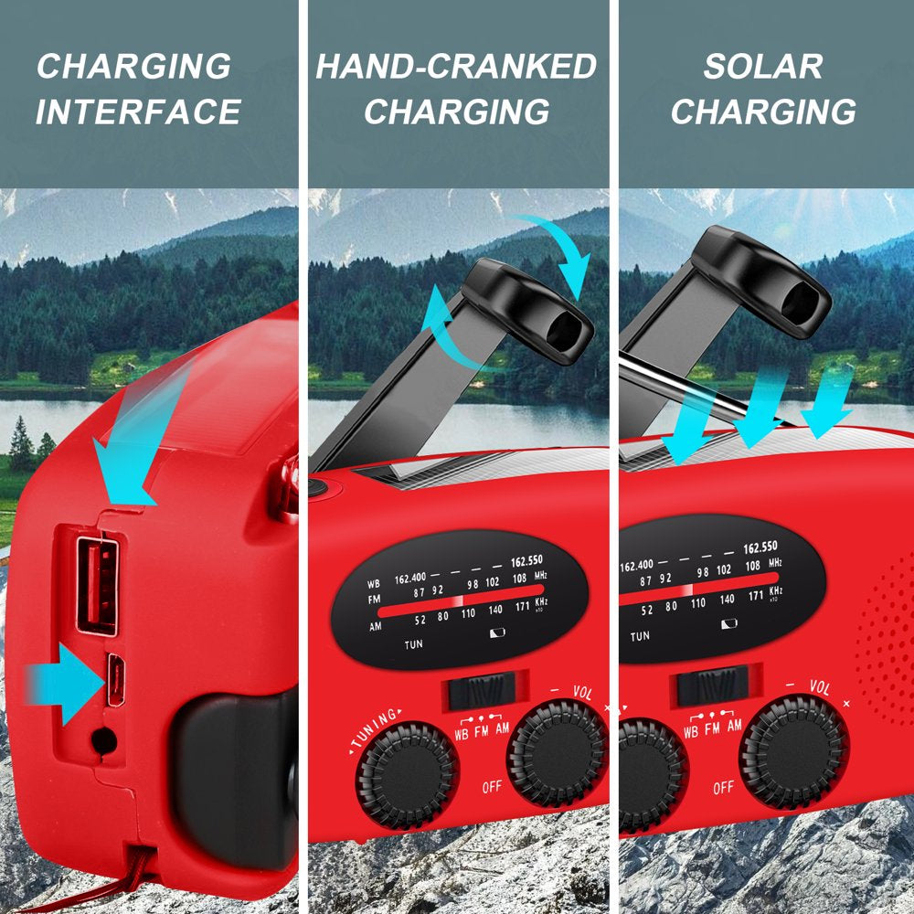 Hand Crank Emergency Radio, Portable Radio Solar Powerd AM FM WB NOAA Weather Radio with Flashlight, Cell Phone Charge, SOS Alarm