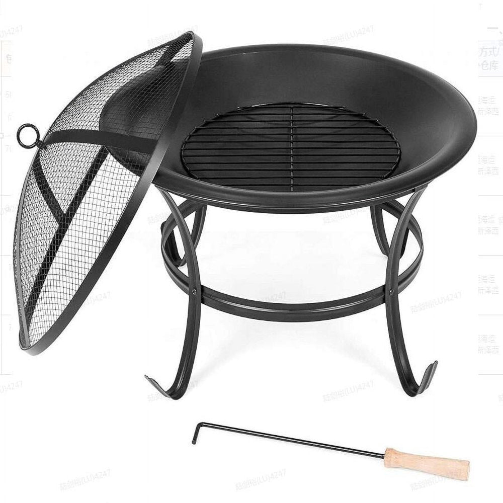 22 Inch Wood Burning Fire Pit for Camping Picnic Bonfire Patio outside Backyard Garden Small Bonfire Pit Steel Firepit Bowl with Spark Screen, Log Grate, Poker