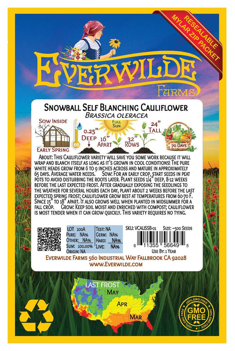 - 500 Snowball Self Blanching Cauliflower Seeds - Gold Vault Jumbo Bulk Seed Packet