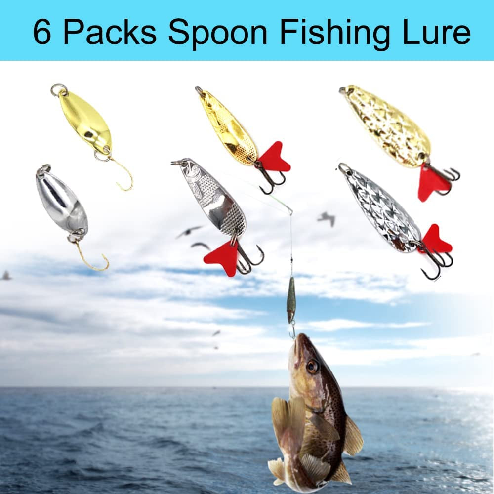 Fishing Lures Kit, Spoon Lures, Soft Plastic Worms, Frog Lures, Bait Tackle Kit for Bass, Trout, Salmon for Freshwater and Saltwater
