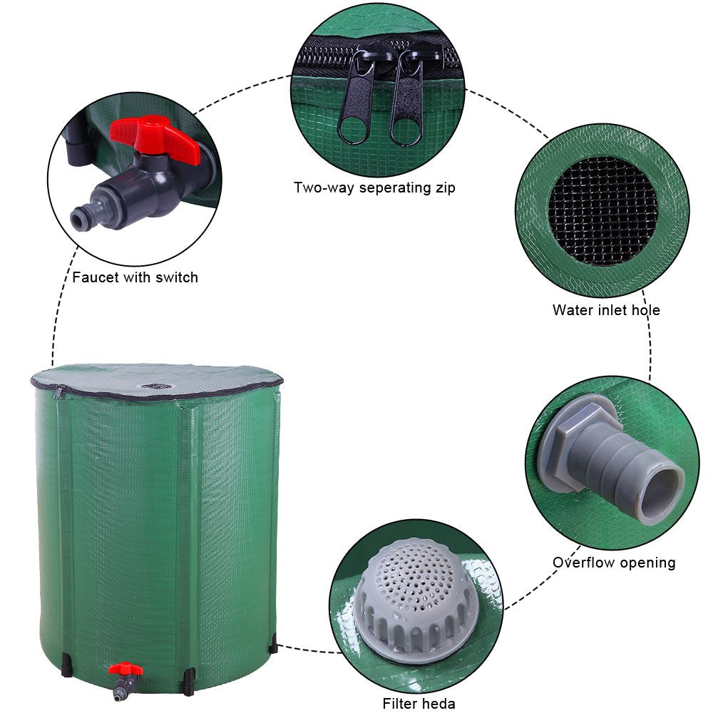 Zimtown 50 Gallon Collapsible Rain Barrel, Portable Water Storage Tank,Rainwater Collection with Water Catcherd,Filter Spigot