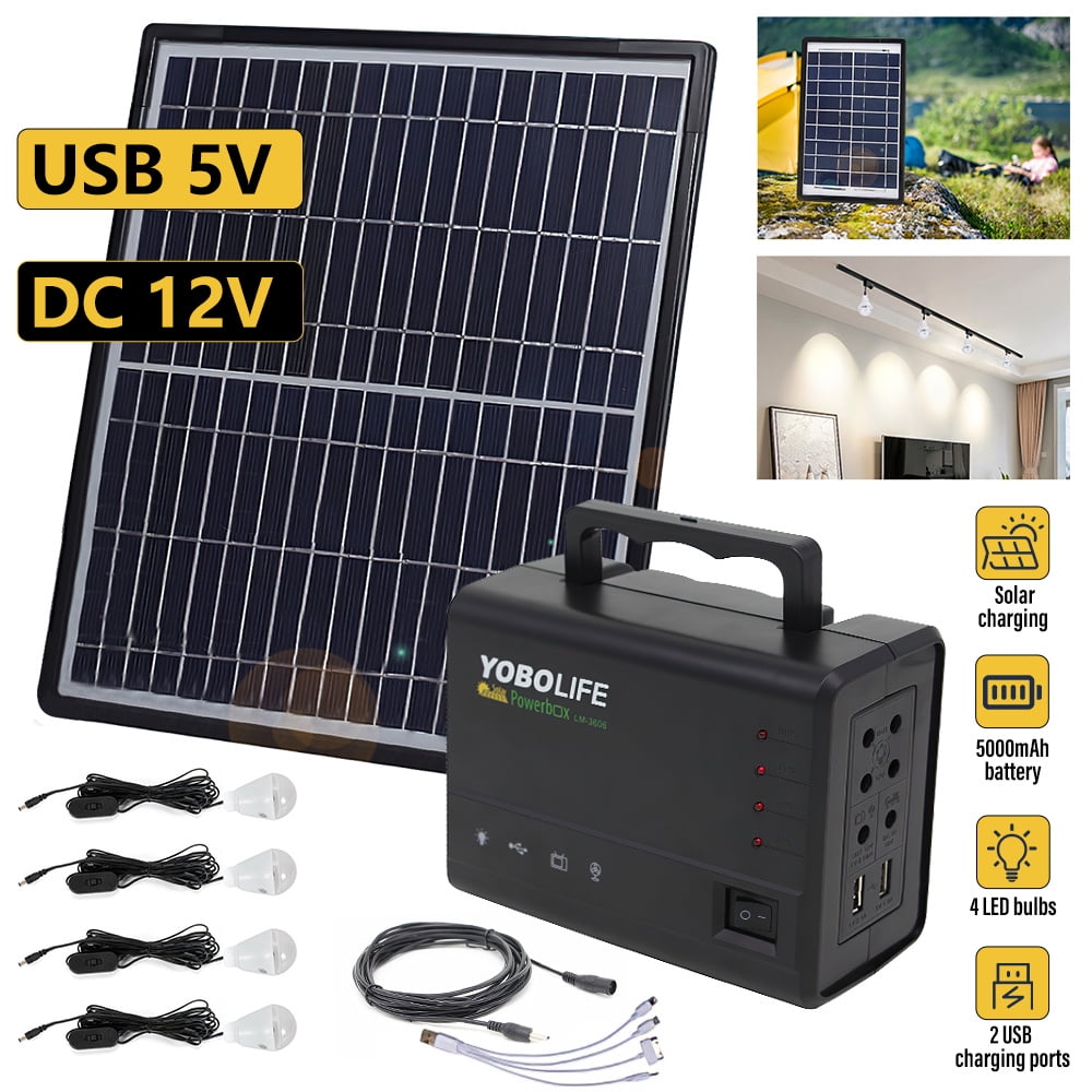 12V Portable Solar Generator with Solar Panel,Included 4 Sets LED Lights,Solar Power,Portable Power Station, for Outdoor Camping, Home Emergency Power Supply, Hurricane, Fish