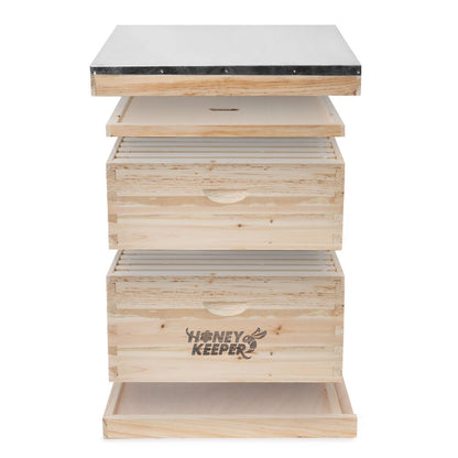 Beehive 20 Frame Complete Box Kit (10 Deep and 10 Medium) with Metal Roof for Langstroth Beekeeping