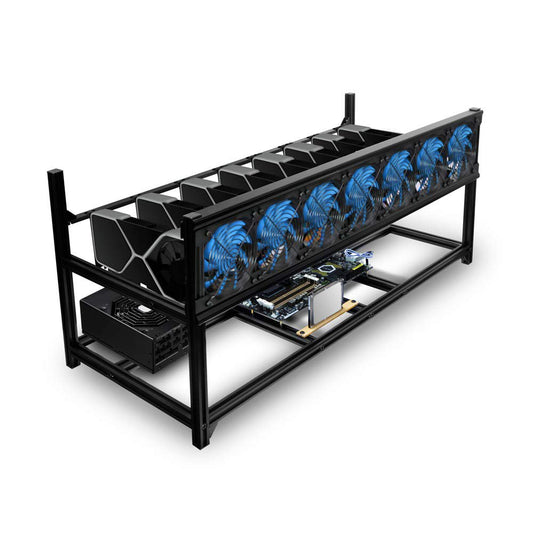Bitcoin Miner Rig Case W/ 6, or 8 Gpu Mining Stackable Frame - Expert Crypto Mining Rack W/ Placement for Motherboard for Mining - Air Convection to Improve Gpu Cryptocurrency (8 Gpu)