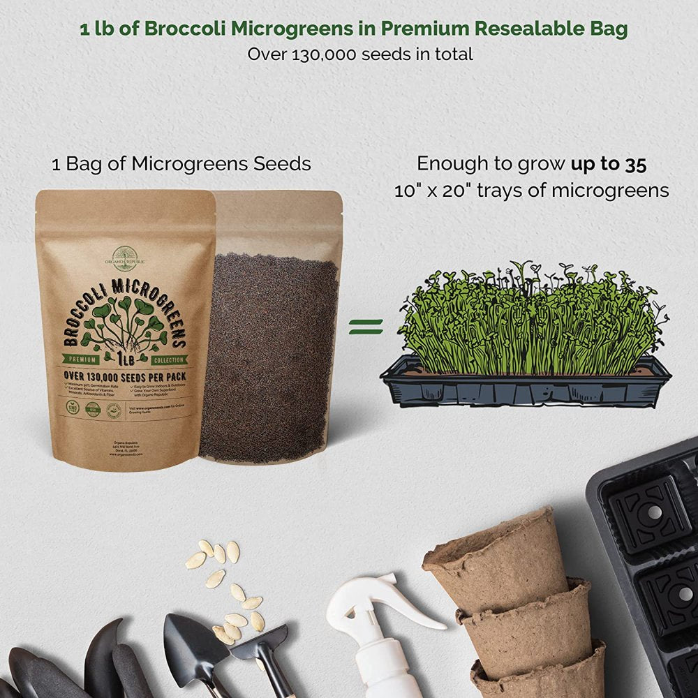 Broccoli Sprouting & Microgreens Seeds - Non-Gmo, Heirloom Sprout Seeds Kit in Bulk 1Lb Resealable Bag for Planting & Growing Microgreens in Soil, Coconut Coir, Garden, Aerogarden & Hydroponic System.