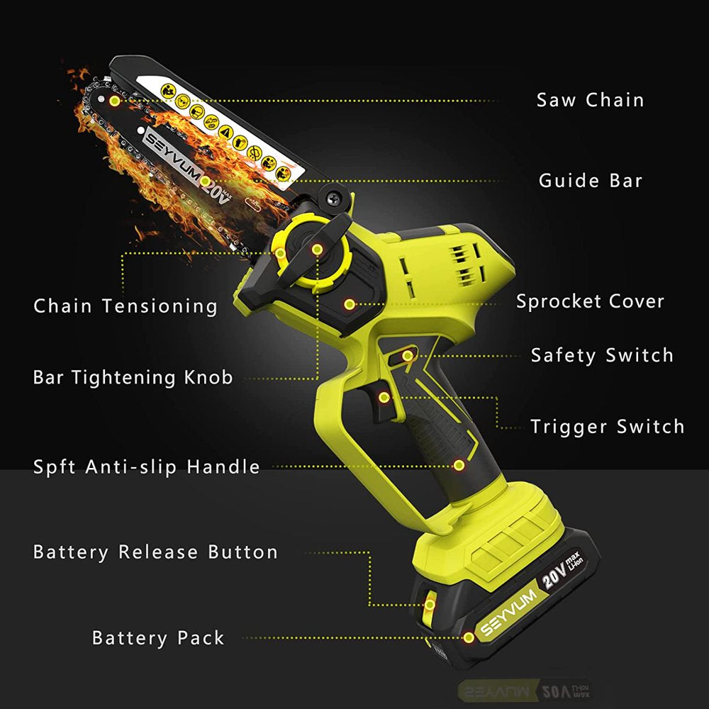 Mini Cordless Chainsaw Kit, 6-Inch One-Hand Handheld Electric Compact Portable Chainsaw (2 X 2.0-Ah Batteries)