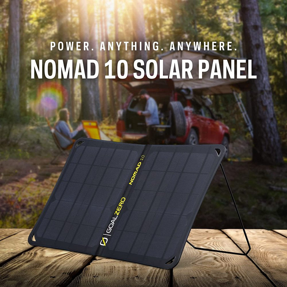 Nomad 10, Foldable Monocrystalline 10 Watt Solar Panel with USB Port, Portable Solar Panel Backpacking, Hiking and Travel. Lightweight Backpack Solar Panel Charger with Adjustable Kickstand