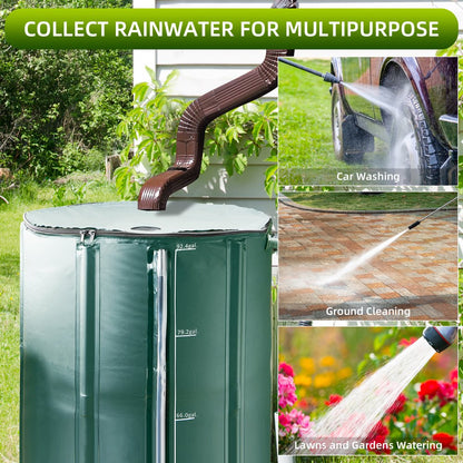 Collapsible Rain Barrel, 100 Gallon Portable Water Storage Tank, Rainwater Collection System Downspout with Tick Marks, Water Catcher Container with Filter Spigot Overflow Kit, Green