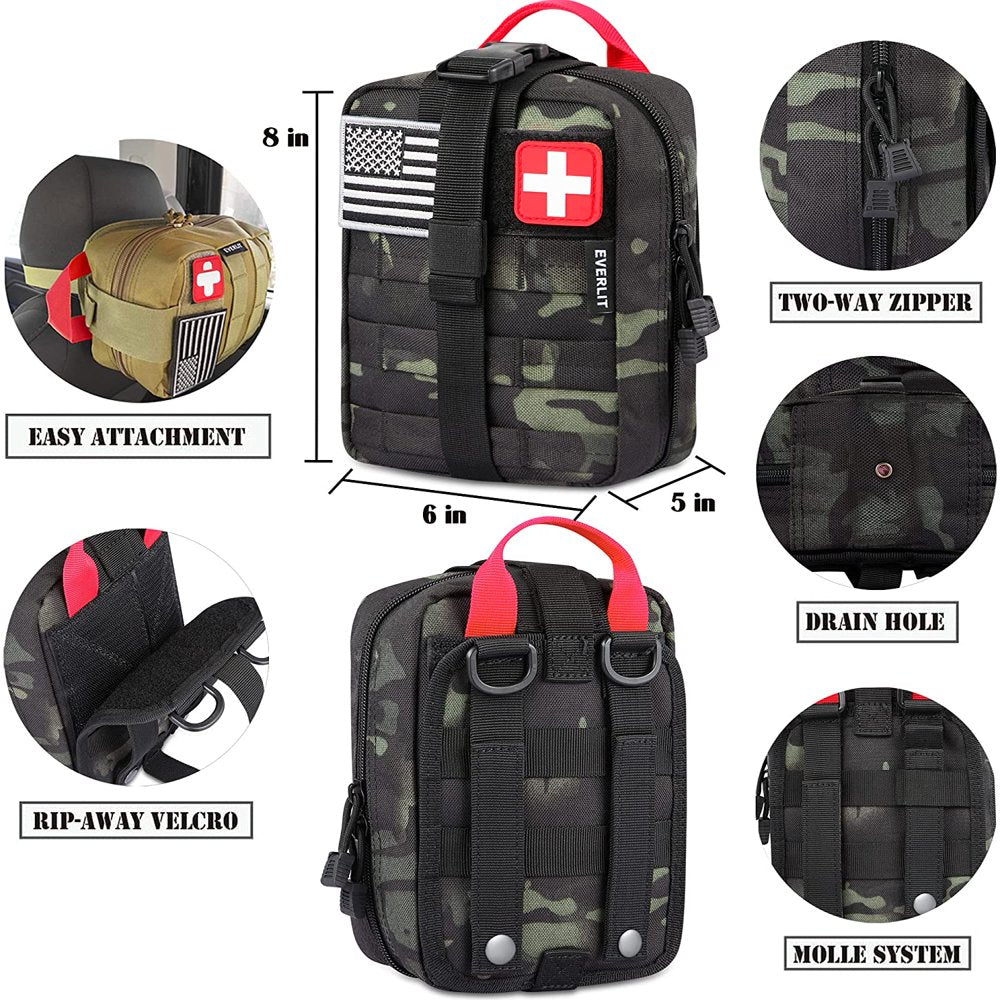 250 Pieces Survival First Aid Kit IFAK Molle System Compatible Outdoor Gear Emergency Kits Trauma Bag for Camping, Hiking Home Car Earthquake and Adventures