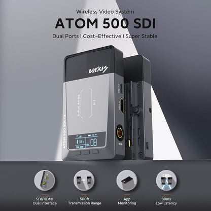 Atom 500 Sdi[Official], Wireless Video Transmitter and Receiver, SDI/HDMI Output 500Ft Transmission Range 0.08S Low Latency 1080P HD Wireless Video System
