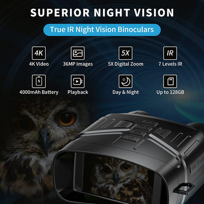 Night Vision Goggles - 4K Night Vision Binoculars for Adults, 3'' Large Screen Binoculars Can save Photo and Video with 32GB Memory Card & Rechargeable Lithium Battery