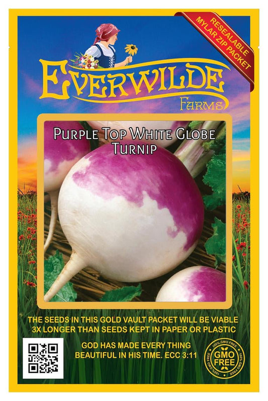 - 500 Purple Top White Globe Turnip Seeds - Gold Vault Jumbo Bulk Seed Packet