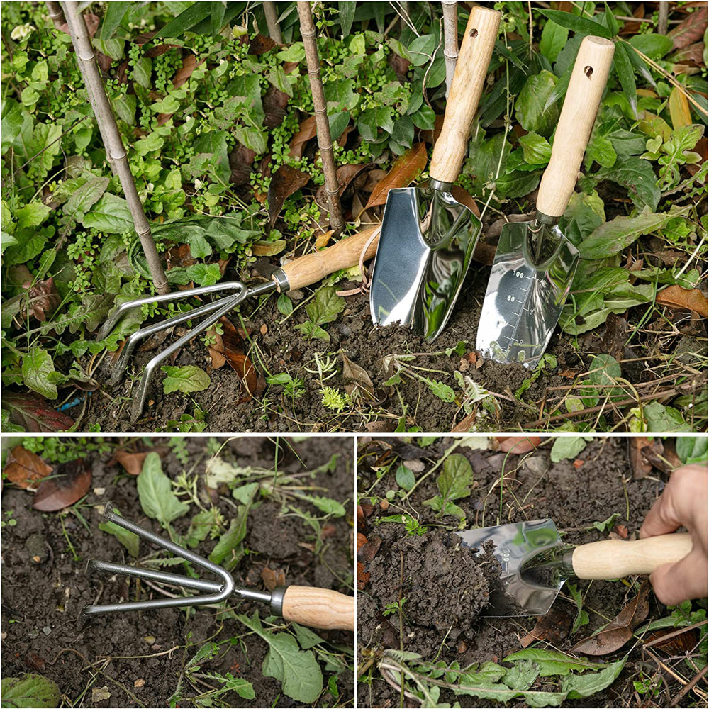 Garden Tool Set,5 Packs Gardening Yard Tools Kit Supplies for Women Men with Hand Rake,Hand Weeder,Hand Fork,Transplanter Trowel,Hand Trowel,Durable and Delicate Garden Gift