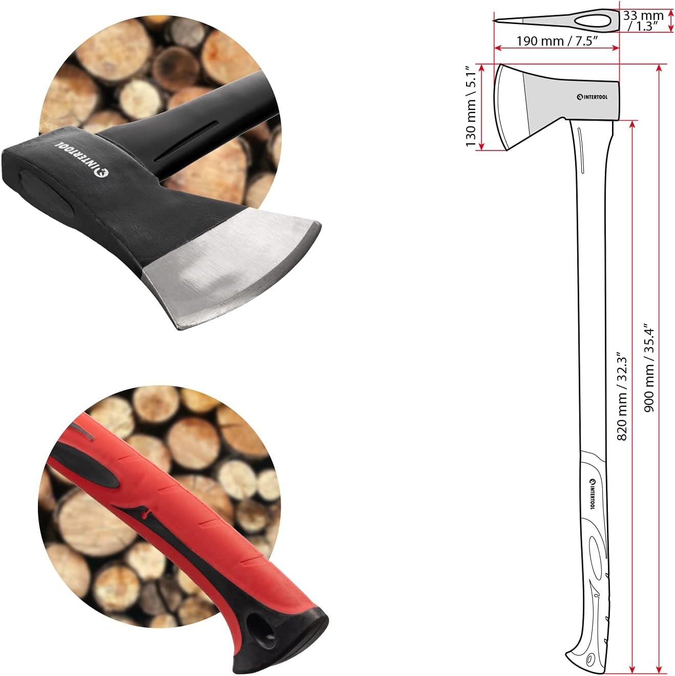 36” Wood Chopping Axe, 2.8 Lbs, Long Tree Felling Ax, Firewood Cutting, Shock Absorbing Fiberglass Anti-Slip Handle with Blade Cover HT-0264