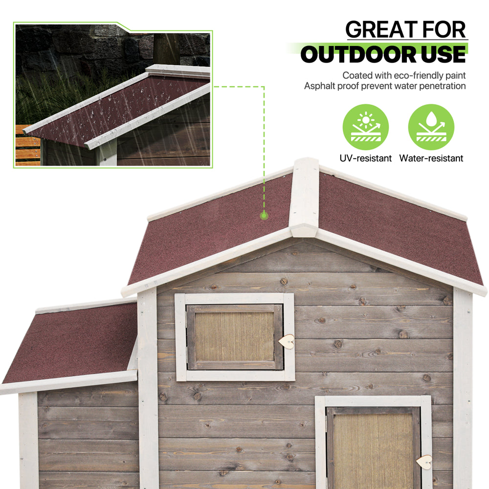 Outdoor Chicken Coop with Nesting Box, Outdoor Hen House with Slide-Out Tray, Weatherproof Poultry Cage, Rabbit Hutch, Wood Duck House (Natural)