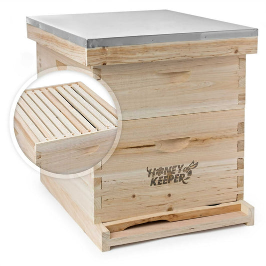 Beehive 20 Frame Complete Box Kit (10 Deep and 10 Medium) with Metal Roof for Langstroth Beekeeping
