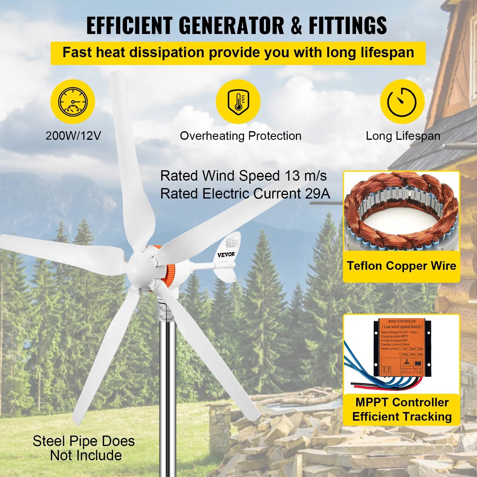 Wind Turbine Generator 400W 5 blades with Mppt/Charge Controller Windmill RV Yacht Farm Small Wind Generator Home Use