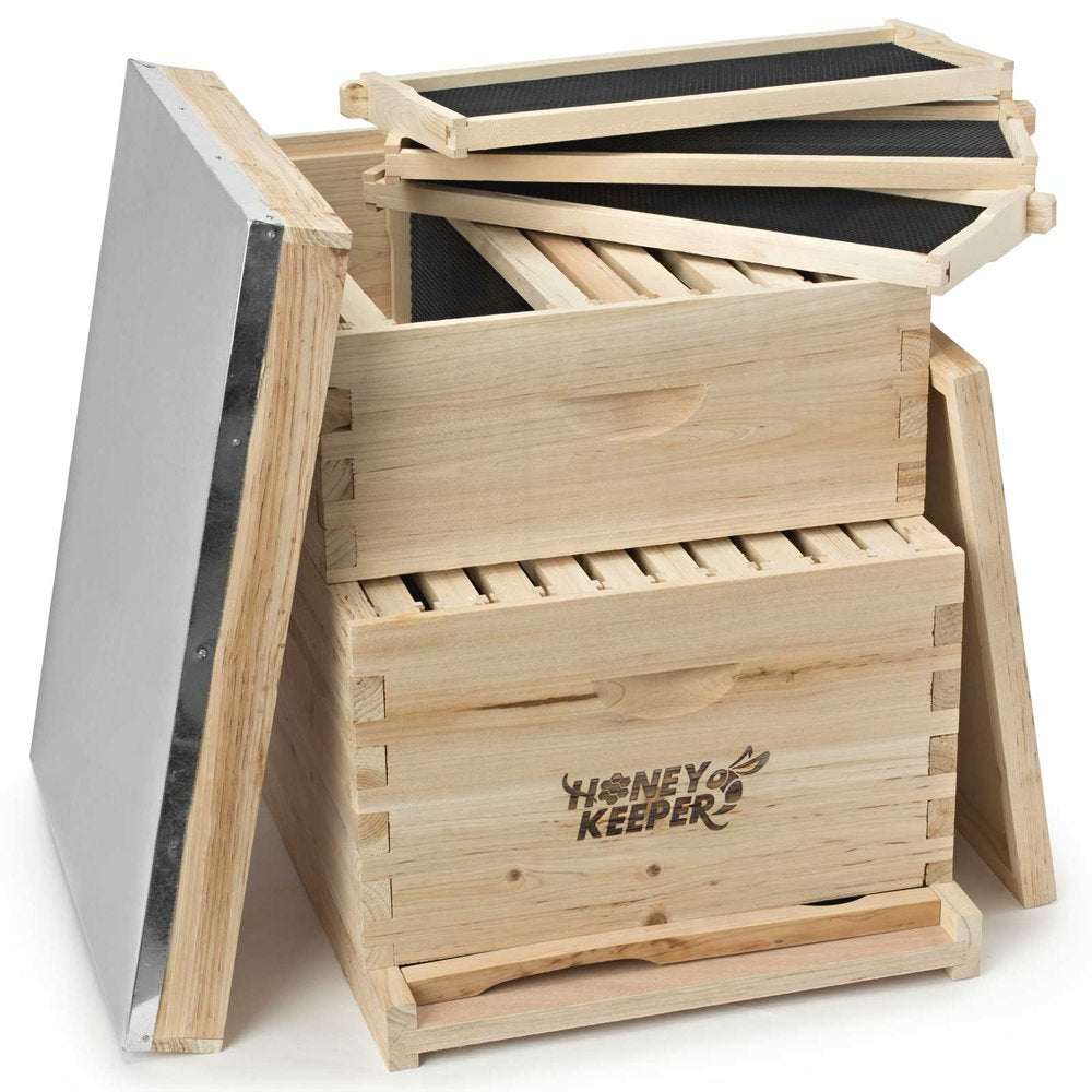 Beehive 20 Frame Complete Box Kit (10 Deep and 10 Medium) with Metal Roof for Langstroth Beekeeping