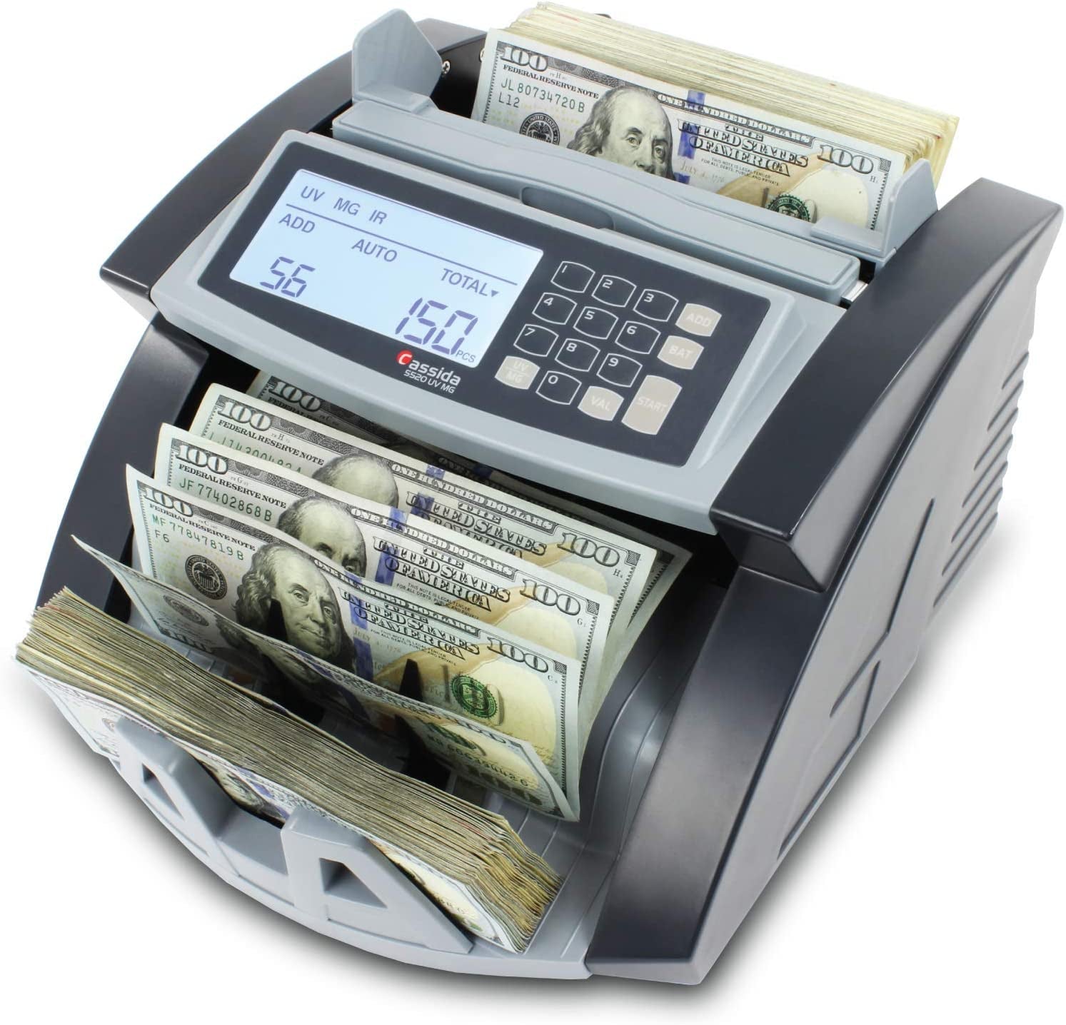 Cassida 5520 UV/MG - USA Money Counter with Valucount, UV/MG/IR Counterfeit Detection, Add and Batch Modes - Large LCD Display & Fast Counting Speed 1,300 Notes/Minute