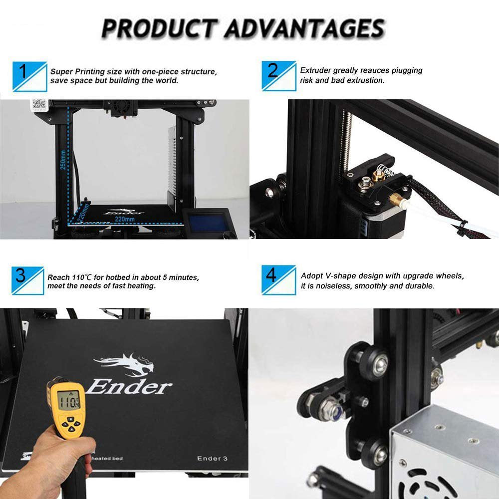 Ender 3 3D Printer Fully Open Source with Resume Printing Function Printing Size 220X220X250Mm Aluminum Black