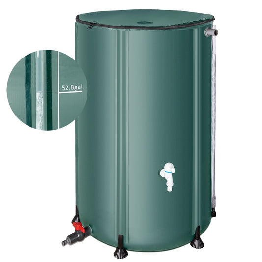 Collapsible Rain Barrel, 100 Gallon Portable Water Storage Tank, Rainwater Collection System Downspout with Tick Marks, Water Catcher Container with Filter Spigot Overflow Kit, Green