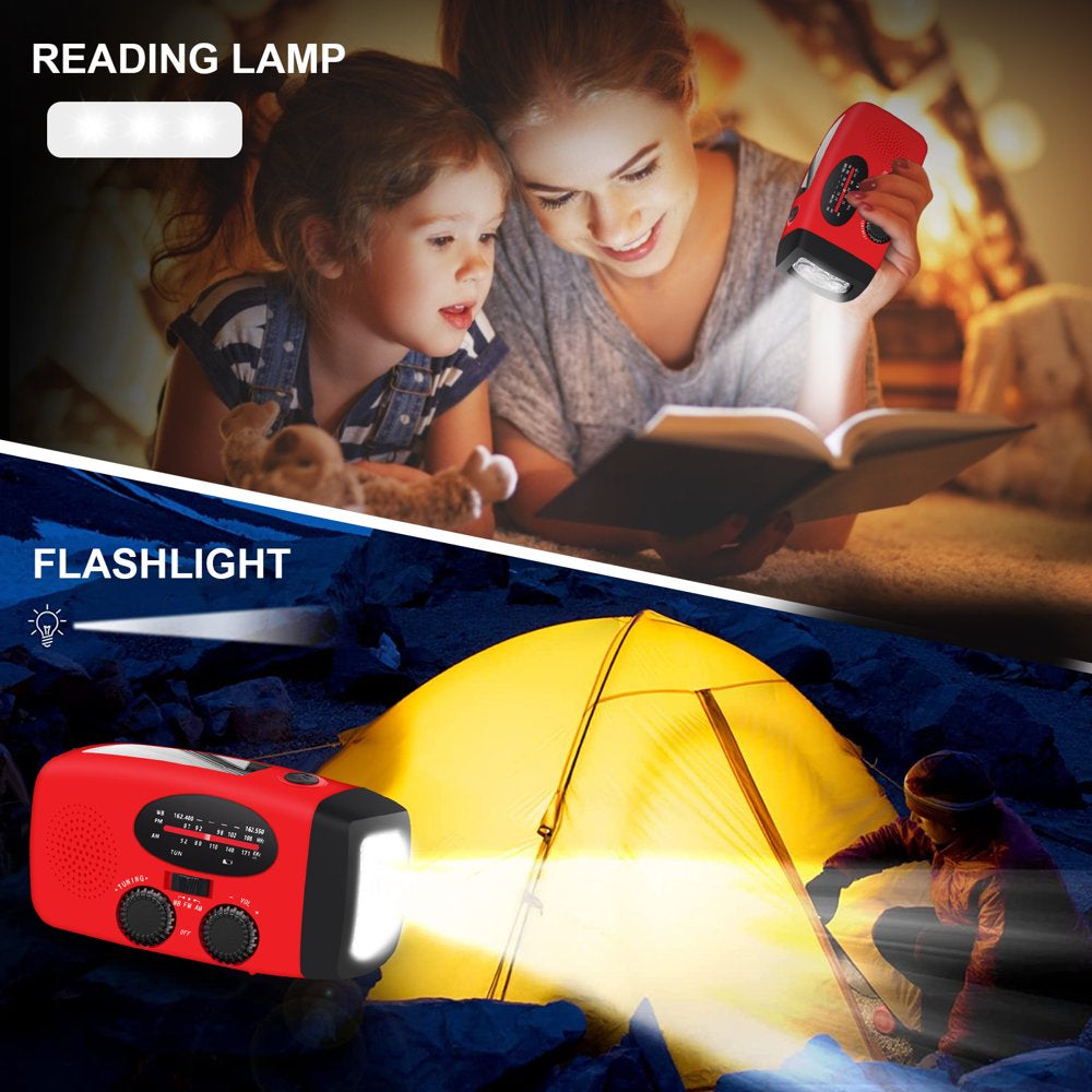 Hand Crank Emergency Radio, Portable Radio Solar Powerd AM FM WB NOAA Weather Radio with Flashlight, Cell Phone Charge, SOS Alarm