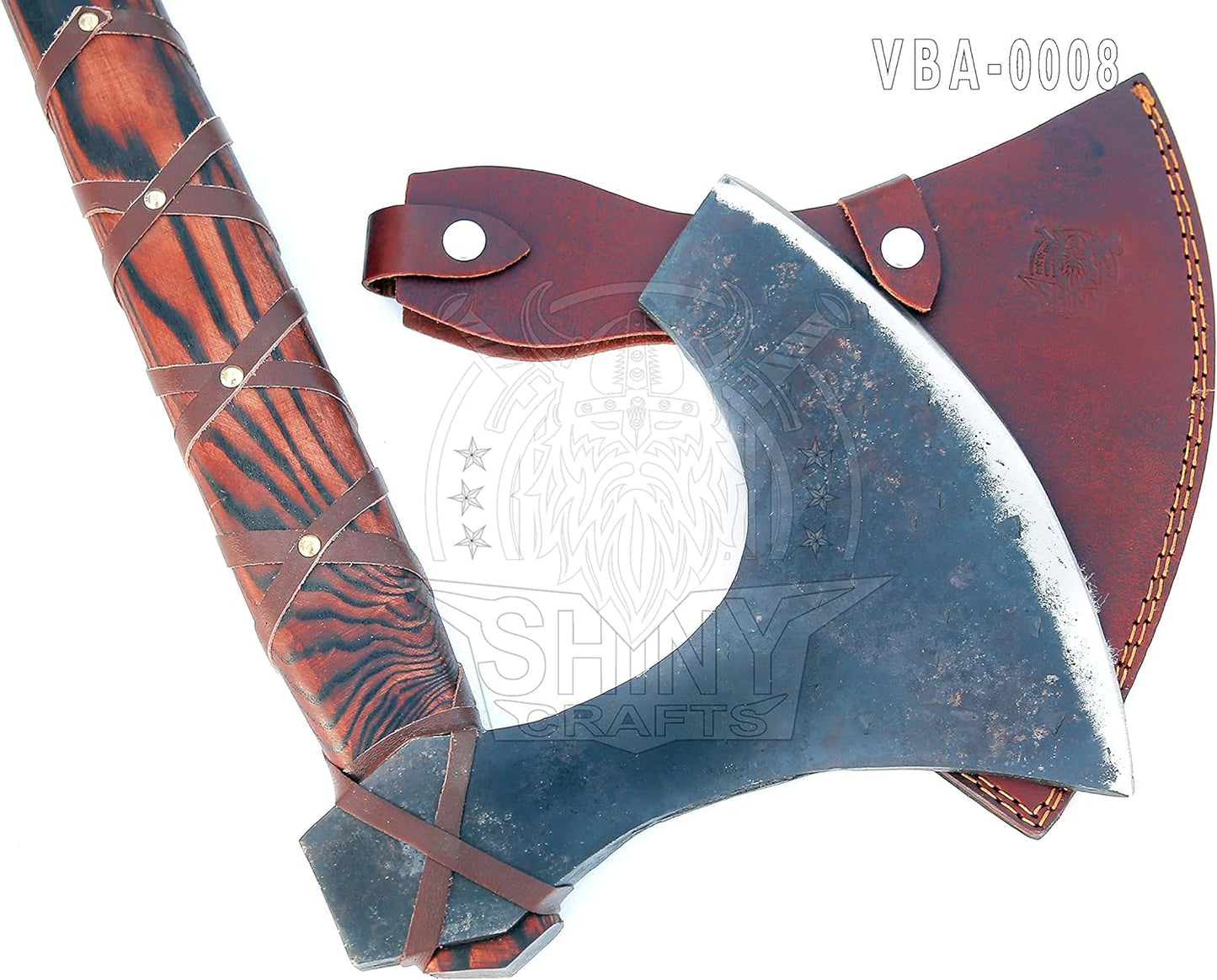 | Two Handed Berserker Axe, Hand Forged Steel Axe, Norse Battle Axe, Scandinavian Style Viking Axe,Viking Bearded Axe with Sheath (VBA-08)