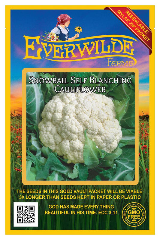 - 500 Snowball Self Blanching Cauliflower Seeds - Gold Vault Jumbo Bulk Seed Packet