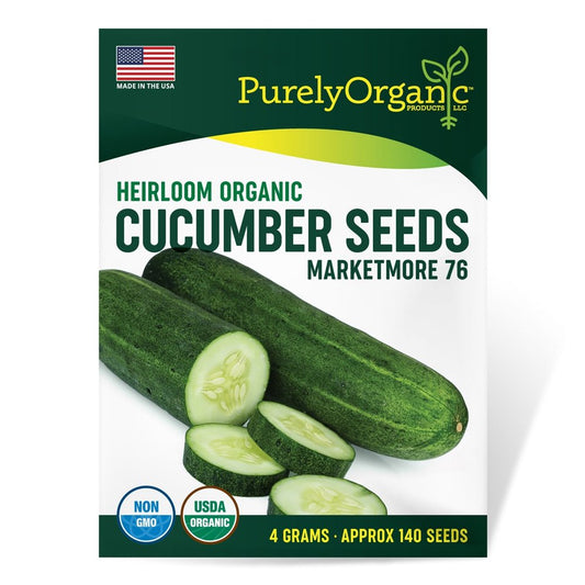 Purely Organic Marketmore 76 Cucumber Seeds (Premium Heirloom, Organic, Non-Gmo, Open Pollinated, Vegetable, Full S) - Approx 140 Premium Seeds