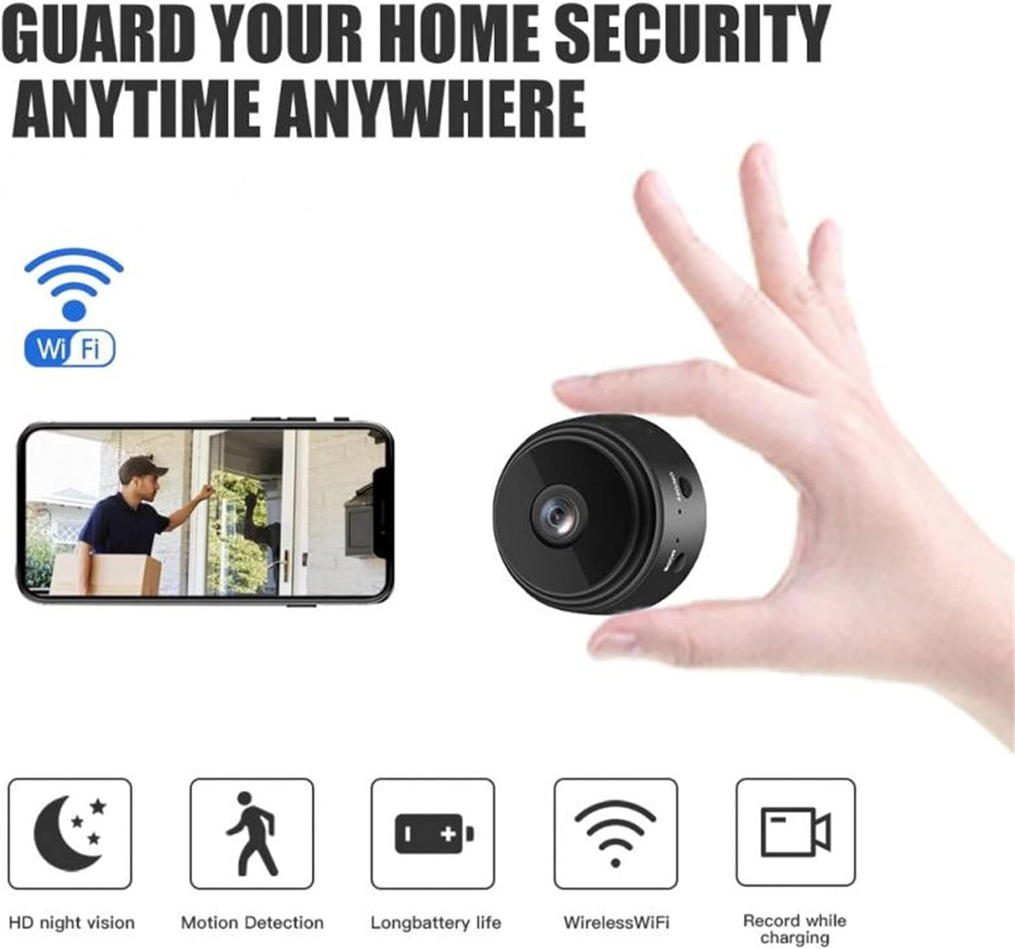 Camtrix Magnetic Mini Security Camera, Mini 1080P HD Wireless Magnetic Security Camera, Night Vision Motion Detection Security Cam Covert Cameras with App for Home Indoor Outdoor (Black*3)