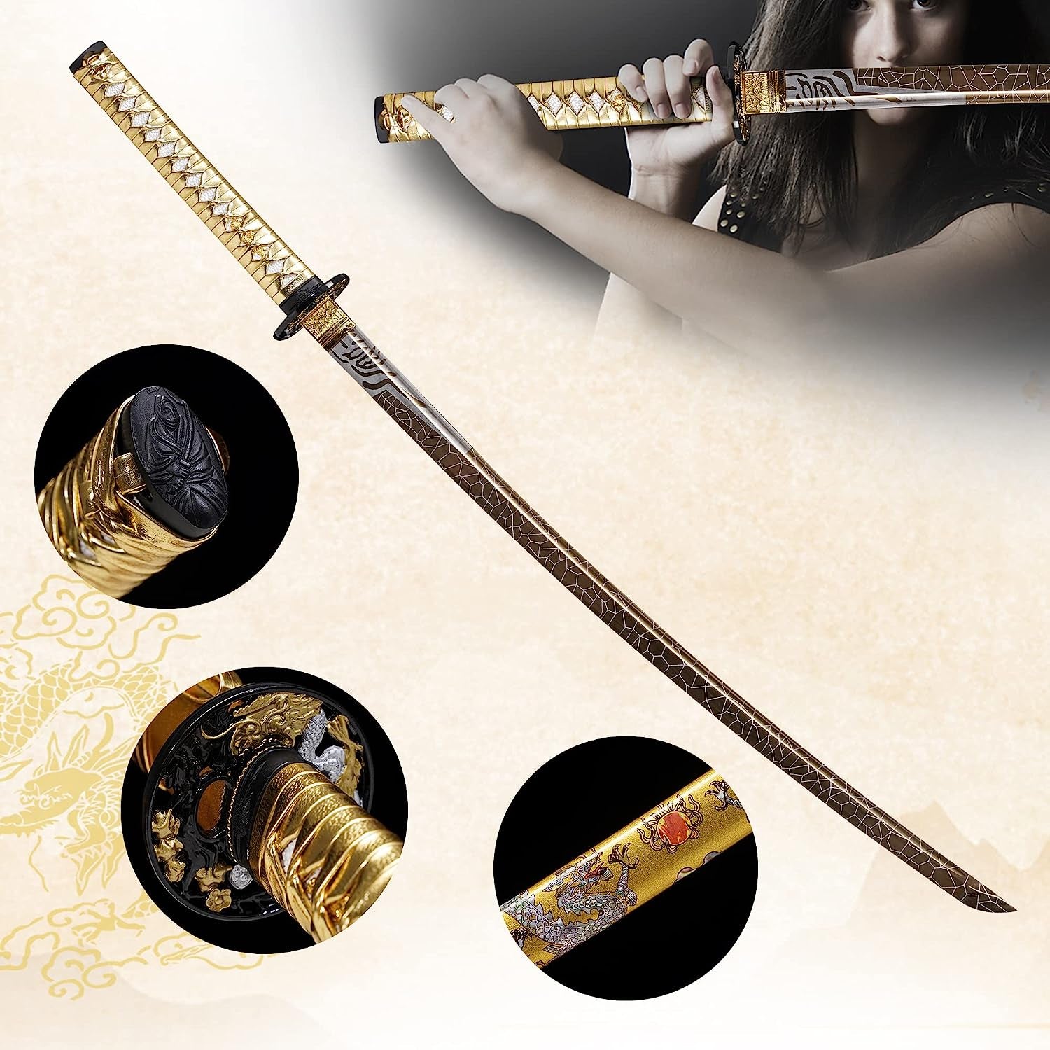 -Samurai Katana Sword Real - Hand Forged 1060 Carbon Steel Blade with Traditional Hardening and Full Tang, for Gift, Cosplay, Collection and Display