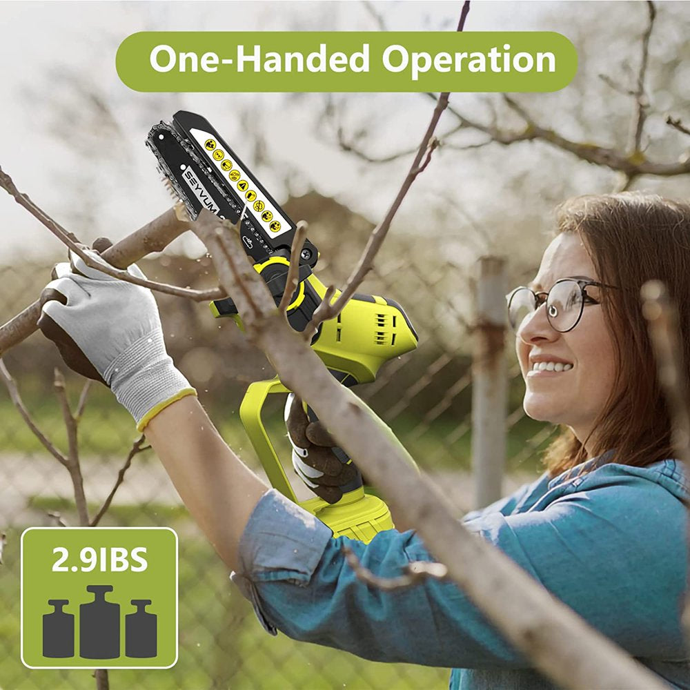 Mini Cordless Chainsaw Kit, 6-Inch One-Hand Handheld Electric Compact Portable Chainsaw (2 X 2.0-Ah Batteries)