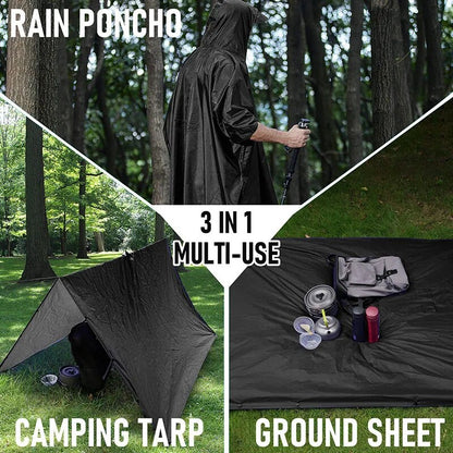 3 in 1 Raincoat Portable Multifunctional Outdoor Hooded Rain Poncho Hiking Poncho Raincoat Waterproof Outdoor Camping Tent Mat