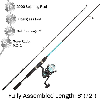 Fishing Rod and Reel Combo - 6-Foot Spin Cast Fiberglass Pole Pre-Spooled with 10Lb Test Line - Spinning Reel for Beginners by  (Turquoise)