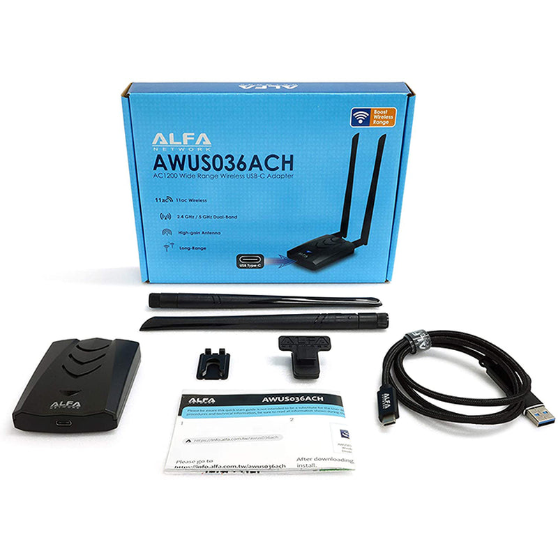 Alfa AWUS036ACH USB-C 802.11Ac AC1200 867 Mbps Dual Band Wi-Fi USB Adapter