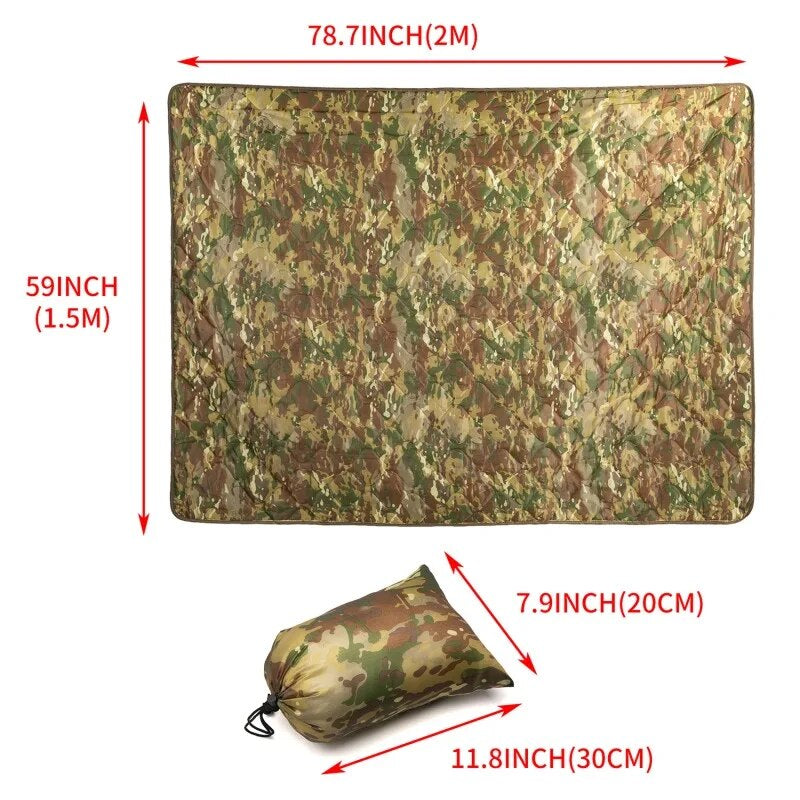 Tactical Army Poncho Liner Camouflage Water Repellent Woobie Quilted Blanket Suitable for Camping, Shooting, Hunting