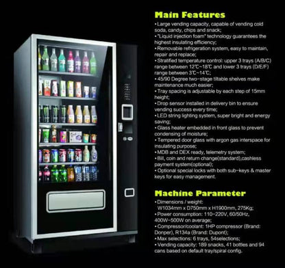 EPEX Beverage Large Combo Vending Machine with Stratified Temp Control Black EP-G654 0