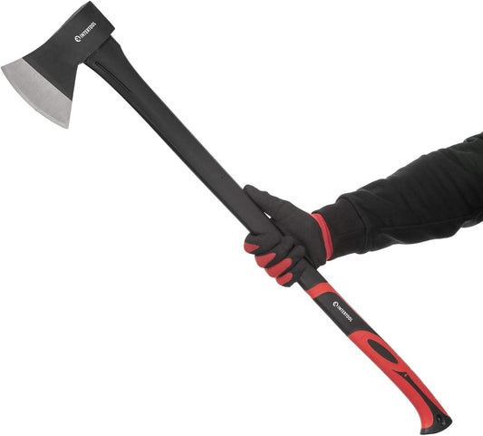 36” Wood Chopping Axe, 2.8 Lbs, Long Tree Felling Ax, Firewood Cutting, Shock Absorbing Fiberglass Anti-Slip Handle with Blade Cover HT-0264