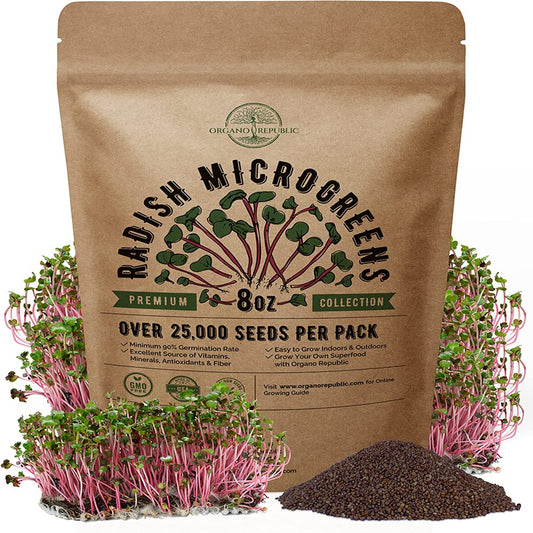 Radish Sprouting & Microgreens Seeds - Non-Gmo, Heirloom Sprout Seeds Kit in Bulk 8Oz Resealable Bag for Planting & Growing Microgreens in Soil, Coconut Coir, Garden, Aerogarden & Hydroponic System.